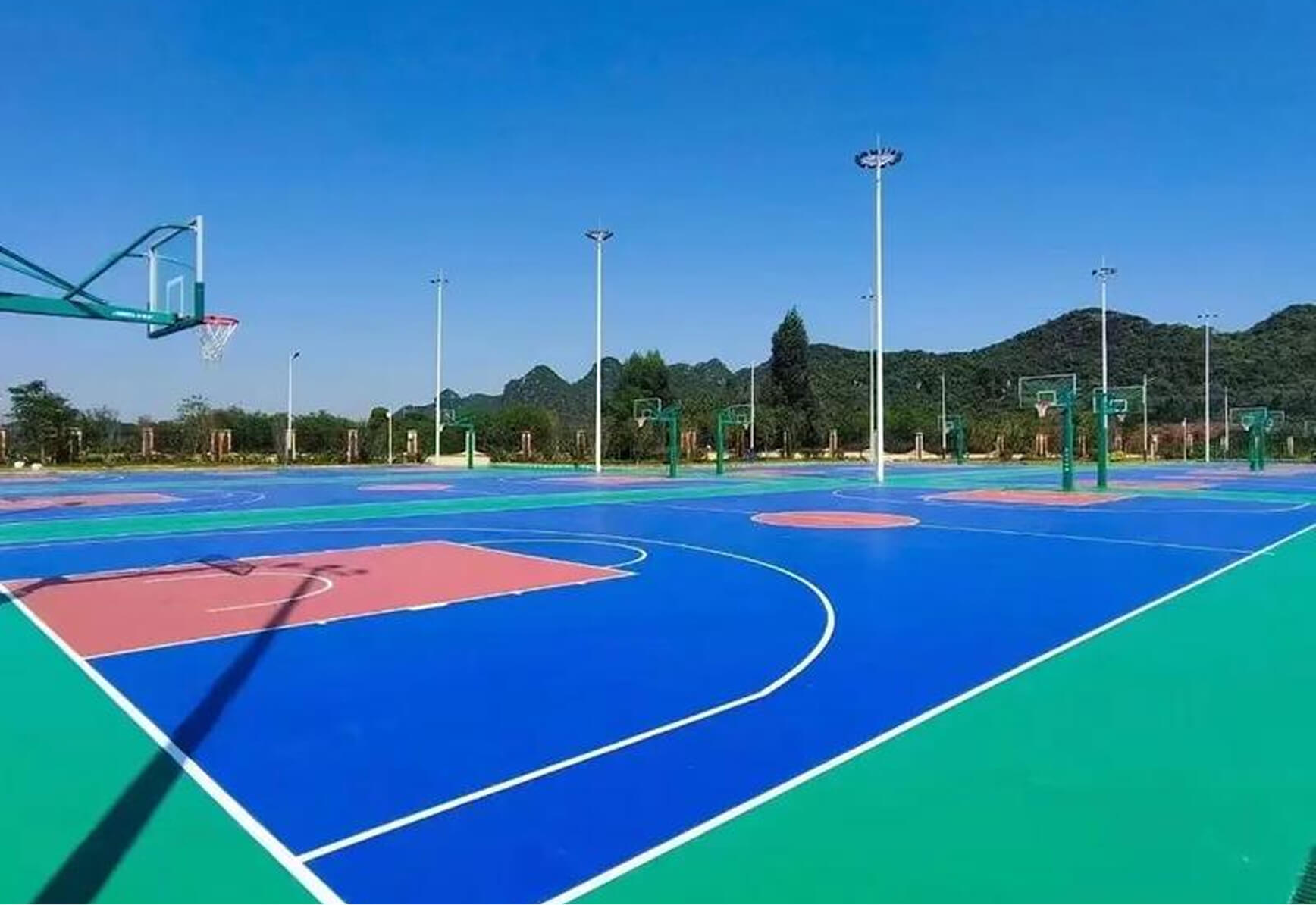 Indoor sports hall court material application